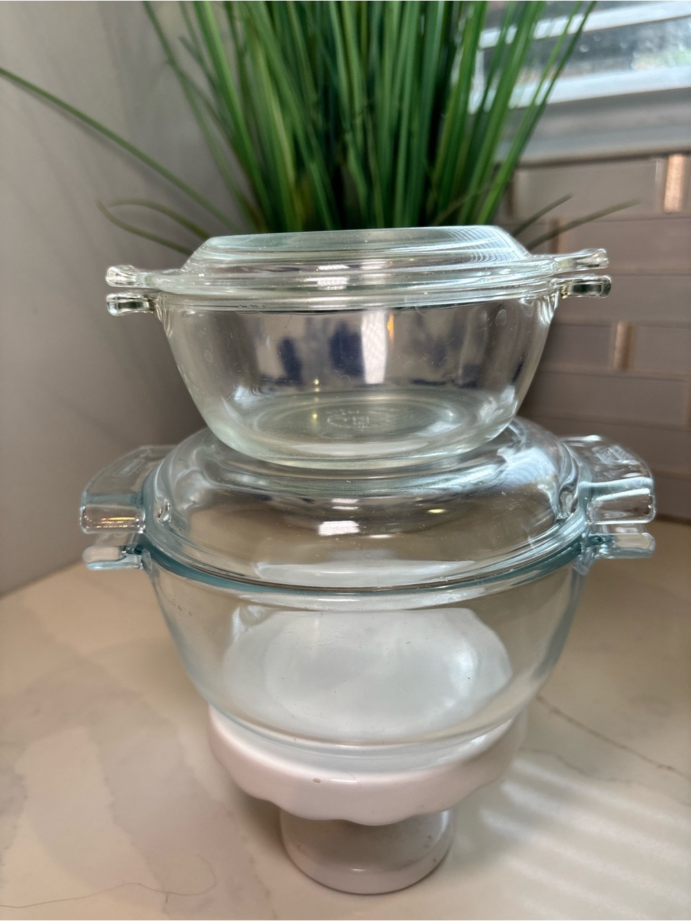 PYREX de Corning France Clear Glass Casserole Dishes Set Lids #451 & #018 RARE